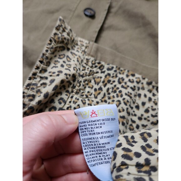 Peyton Jensen Safari Utility Jacket Green Leopard Trim Button Up Sz M EUC - Picture 5 of 9